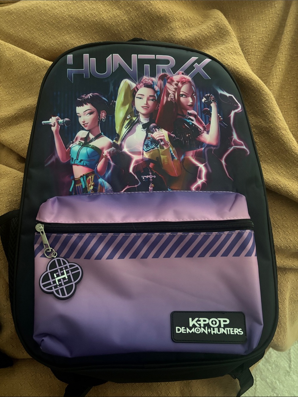 K pop Demon Hunter Inspired Graphic Backpack in Purple & Black